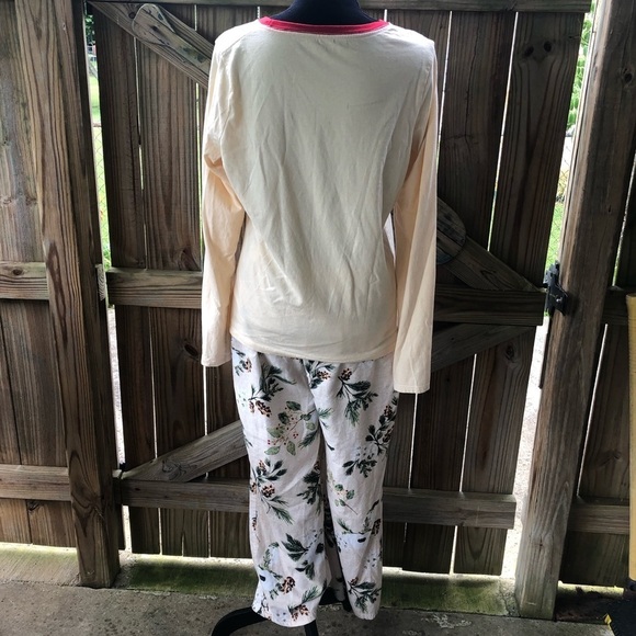 Cotton Pajama Set Long Sleeve Drawstring Pants Buffalo Plaid Bear & Pine Cones - Picture 2 of 8